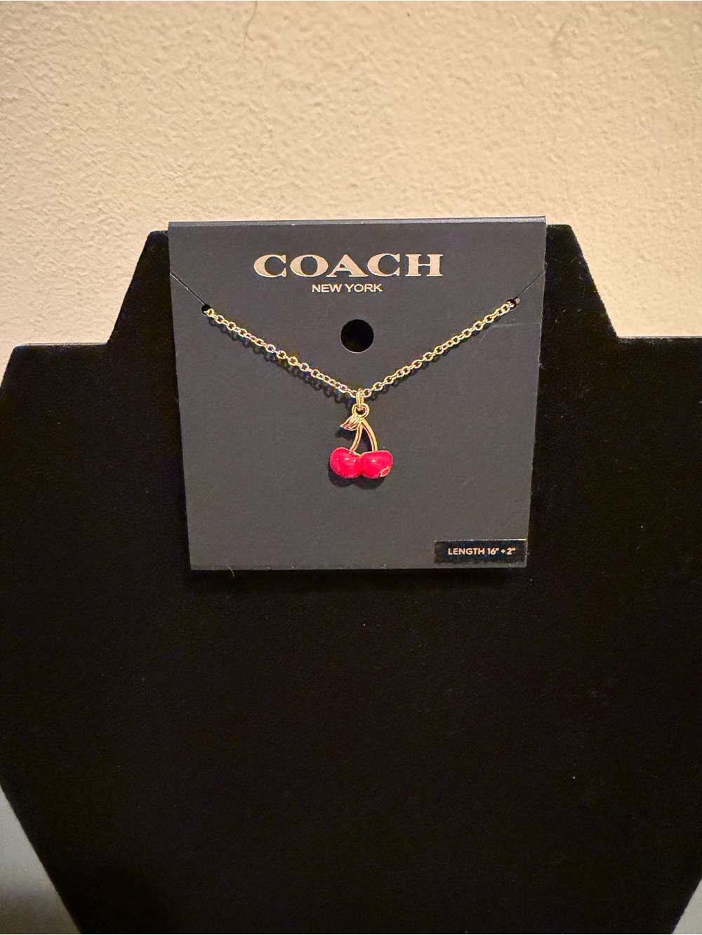 Coach Gold-Tone Necklace with Red Cherry Charm